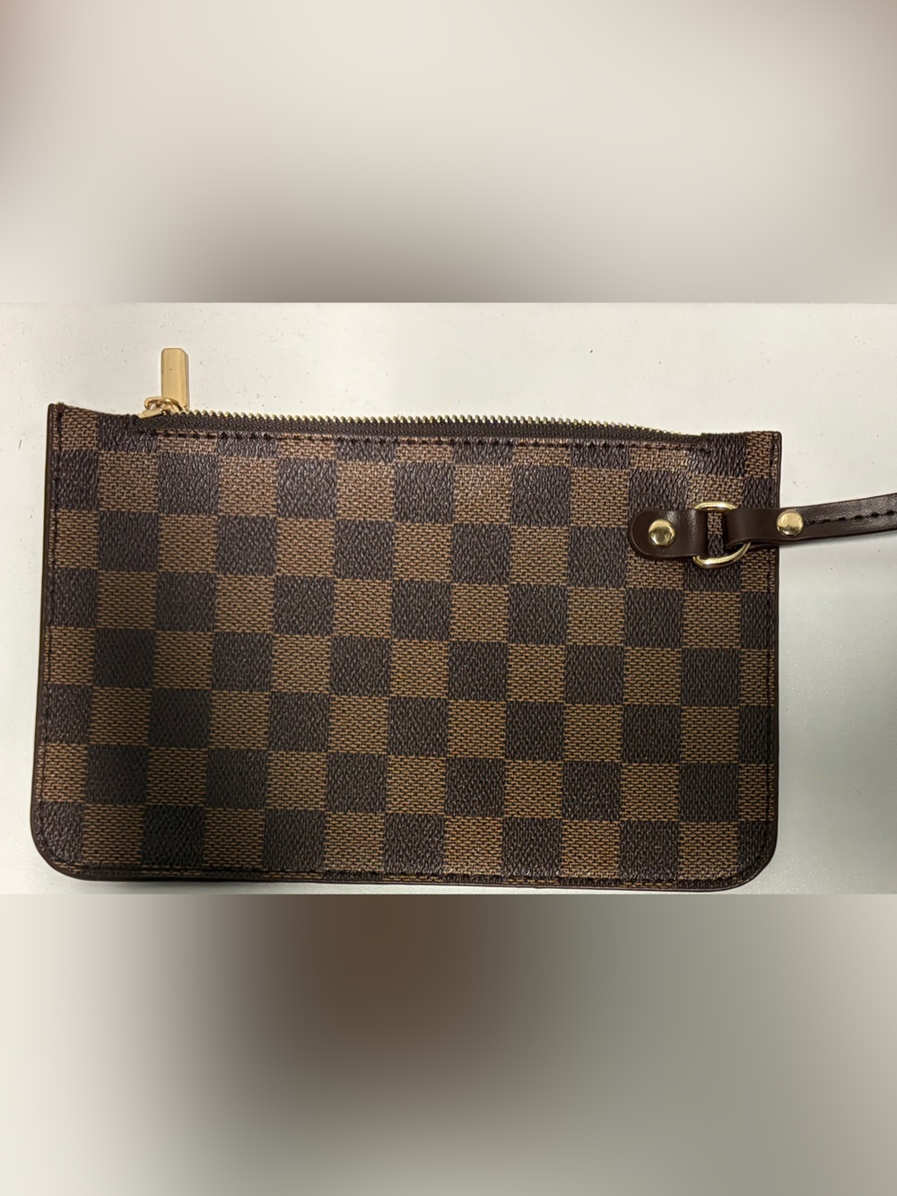 Brown checkered clip on pouch with Red Interior